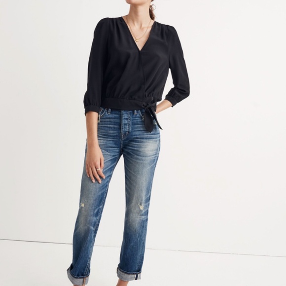 NWT Madewell Wrap Cropped Top | Black | Silk | Size XL - Picture 2 of 10